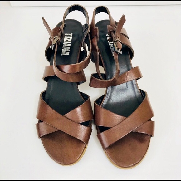 SOLD🚫Chocolate Ital Leather Block Heel Sandal - Picture 5 of 7